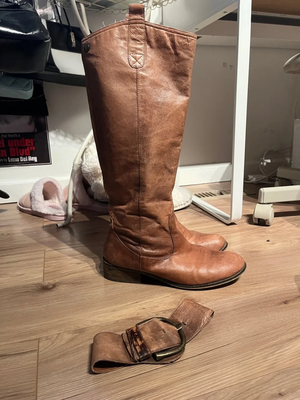 Steve Madden Tan Leather Mid-Calf Buckle Boots - Picture 3 of 3
